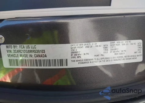 2021 Chrysler Voyager Lxi z USA, uszkodzony, nr VIN 2C4RC1DG8MR539103